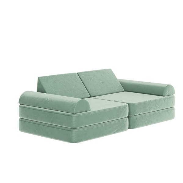 slide 2 of 77, Soft Foam Modular Kids Play Couch with 6 Sectional Sofa Pieces - 27.5"D x 56"W x 17.25"H Sage