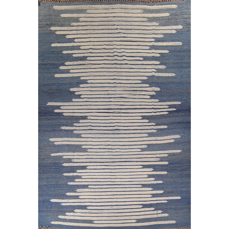 Striped Moroccan Modern Large Area Rug Hand-Knotted Wool Carpet - 11'9"x 15'8"