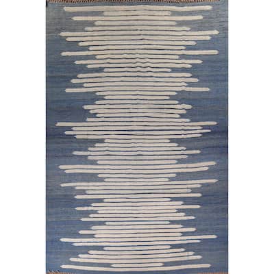 Striped Moroccan Modern Large Area Rug Hand-Knotted Wool Carpet - 11'9"x 15'8"