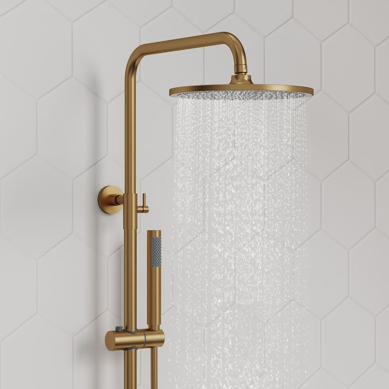 Height Adjustable Thermostatic Shower System with Tub Spout, 10" Rain Shower Head, Hand Shower, Brass Valve