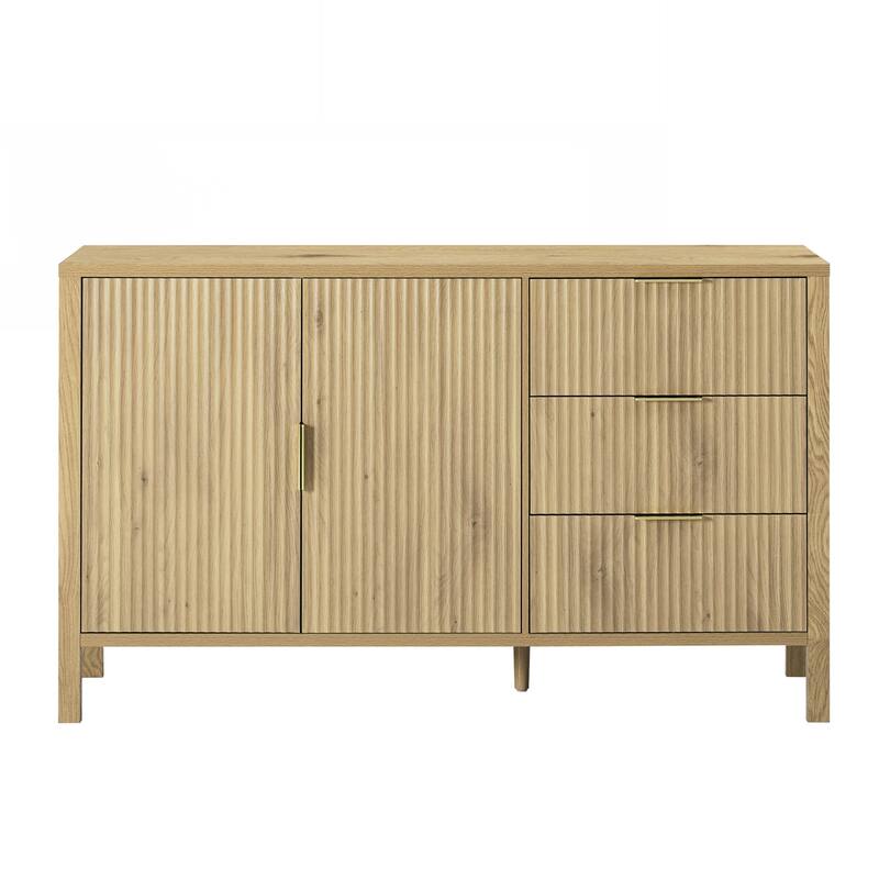 Modern Wave-Pattern Sideboard with 3 Drawers, Large Storage Buffet Cabinet with Hooks and Extra Center Leg