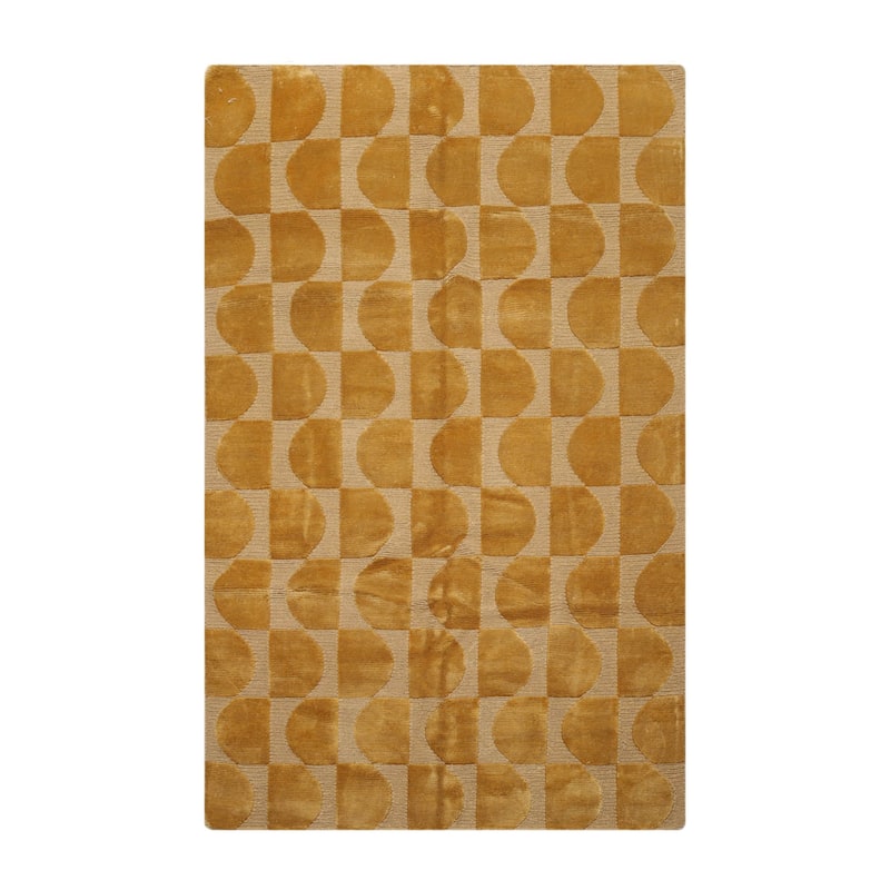 Hand Knotted Tone on Tone Gold, Tibetan Wool Modern Oriental Area Rug - 5' x 8'