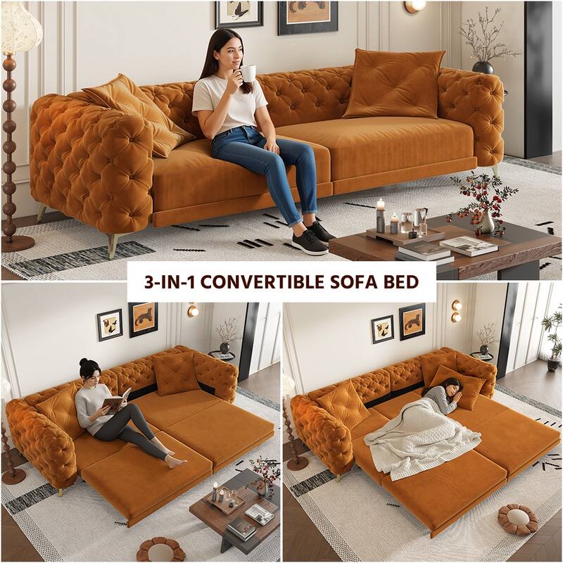 GDFStudio - Velvet 97.7" 3-in-1 Convertible Sleeper Sofa with Pull-Out Bed
