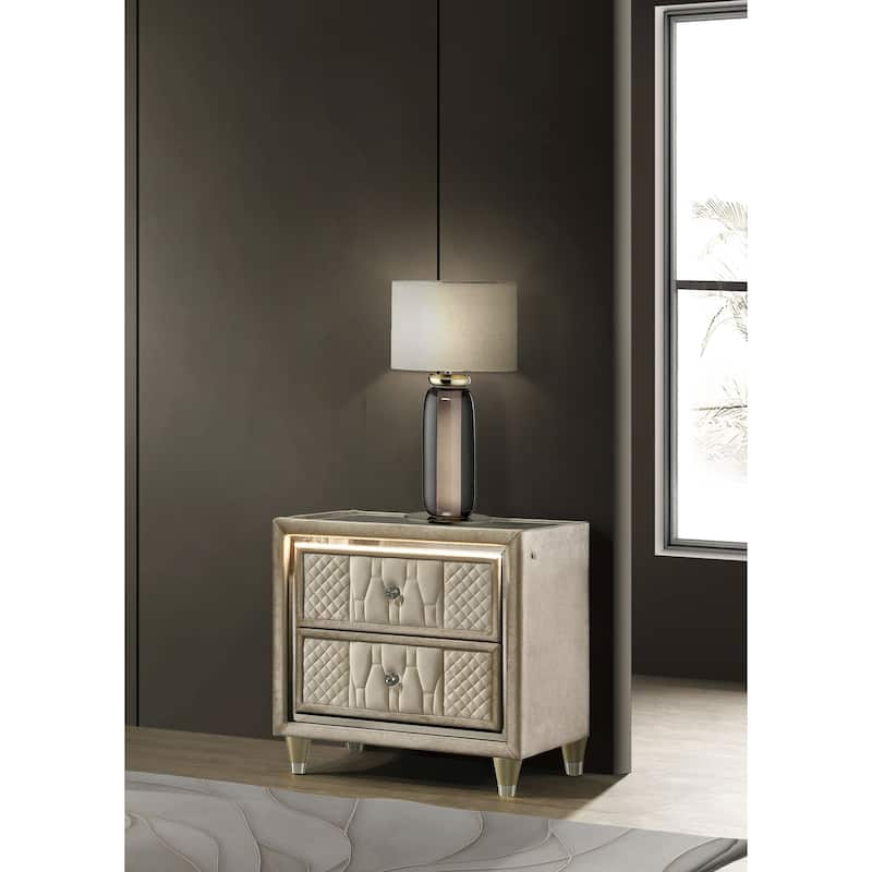 Lorient 2-drawer LED Nightstand with USB Ivory and Camel