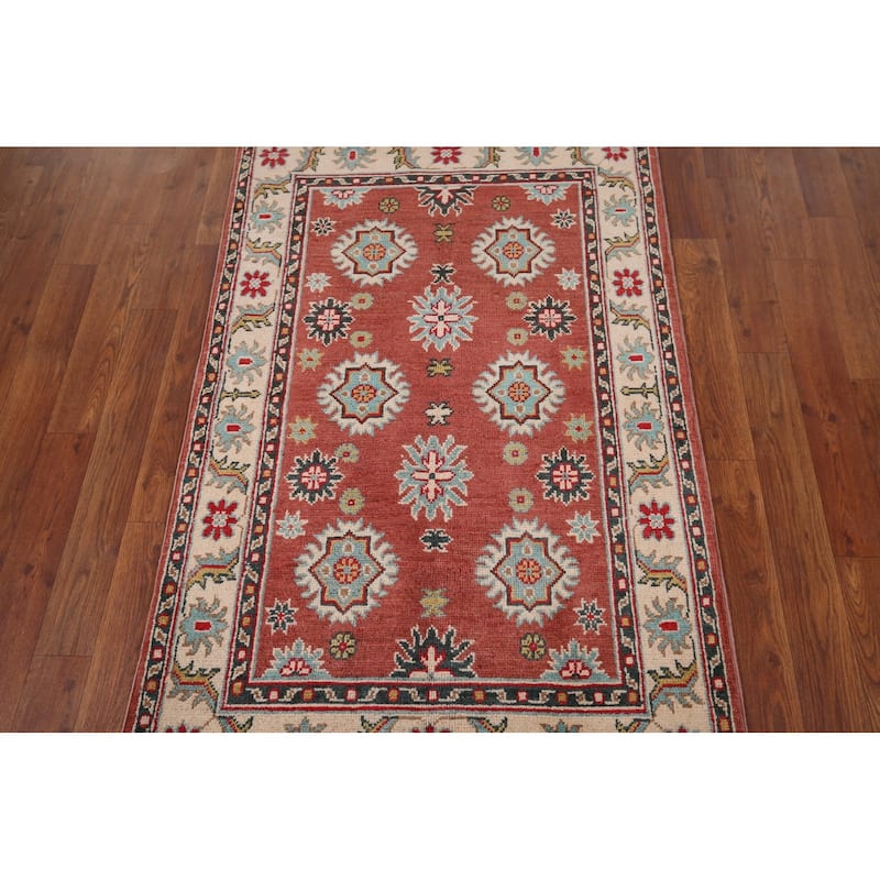 Kazak Accent Rug Handmade Traditional Orange Wool Carpet - 2'8" x 4'1"