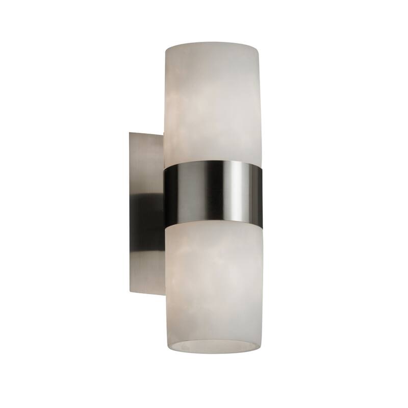 Justice Design Clouds Dakota 2-light Up/Downlight Brushed Nickel Wall Sconce, Clouds Cylinder w/ Flat Rim Shade