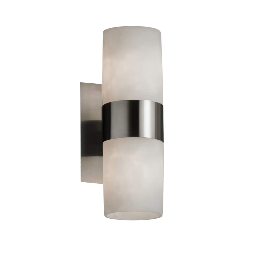Justice Design Clouds Dakota 2-light Up/Downlight Brushed Nickel Wall Sconce, Clouds Cylinder w/ Flat Rim Shade