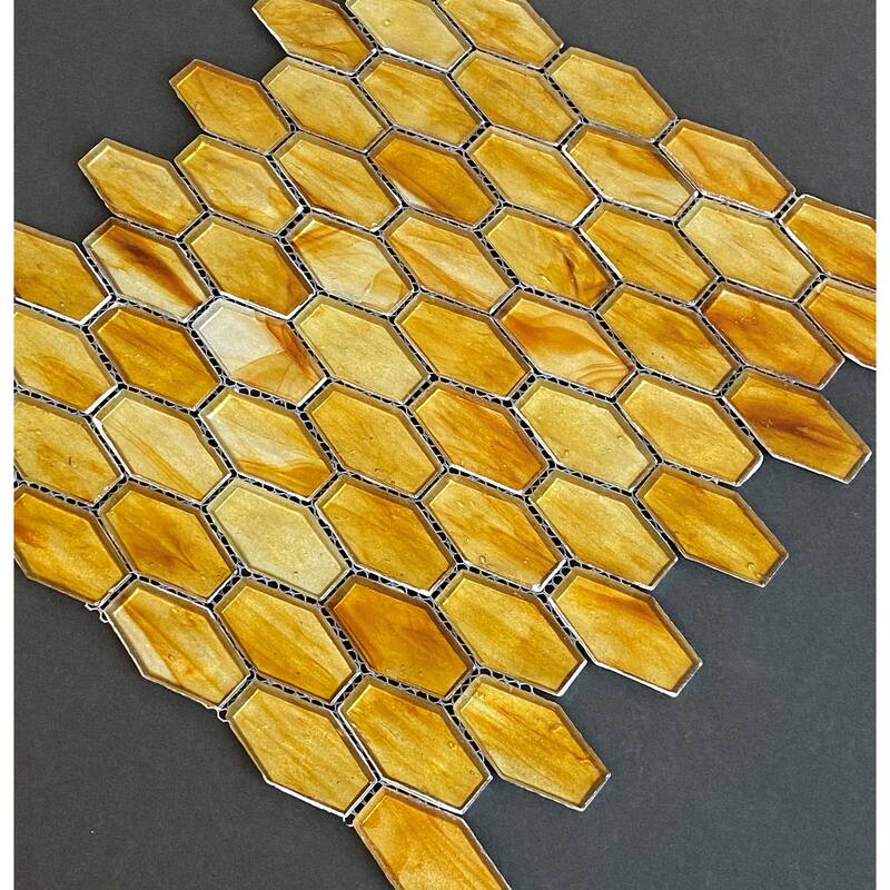 Iridescent 1 1/4" x 2" Long Hexagon Glass Tile