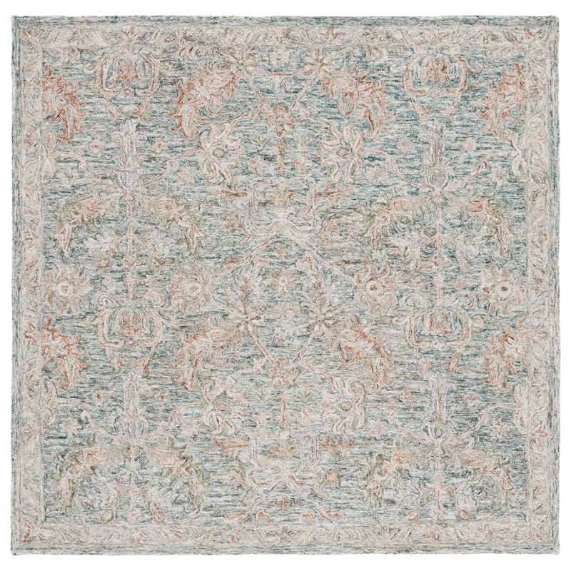 SAFAVIEH Handmade Metro Marcienne French Country Wool Rug - 4' Square - Teal/Green