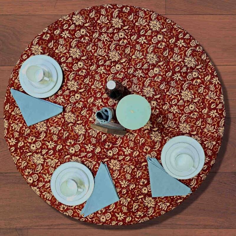 Marigold Bloom Floral Cotton Block Print Tablecloth