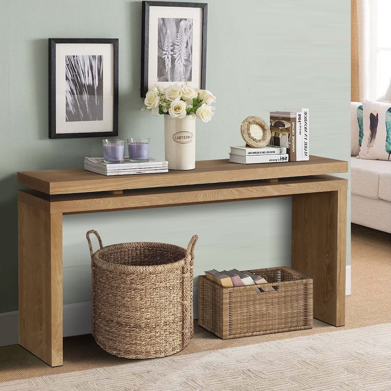 Retro Wooden Entryway Table with Double Board Suspension Design