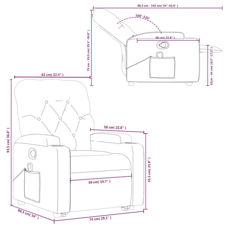 vidaXL Stand up Massage Recliner Chair Power Lift Wingback Armchair Fabric