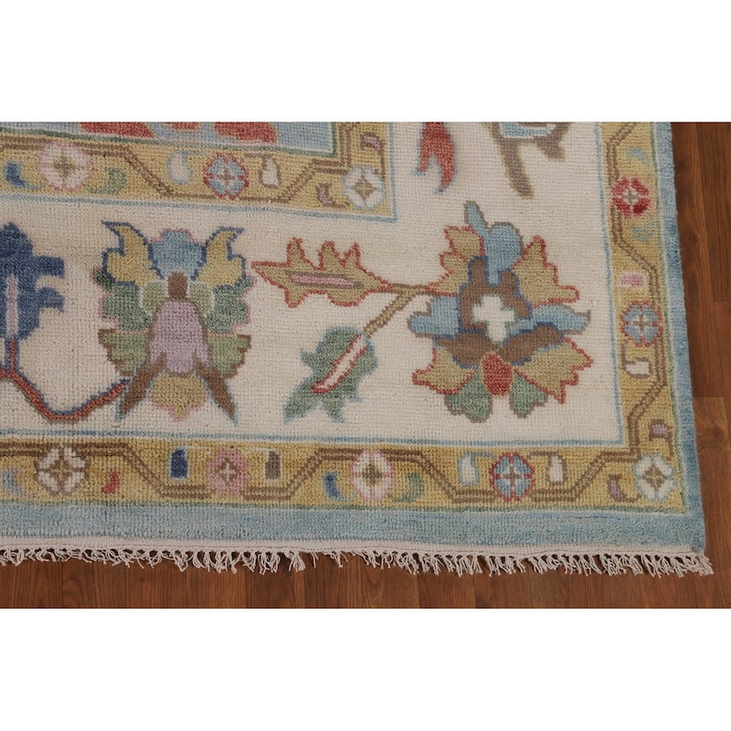 Light Blue Floral Oushak Oriental Area Rug Handmade Wool Carpet - 9'0"x 11'9"