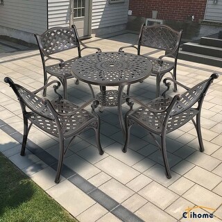 Clihome 5-Pcs Cast Outdoor Patio Aluminum Table and Chairs with Umbrella Hole