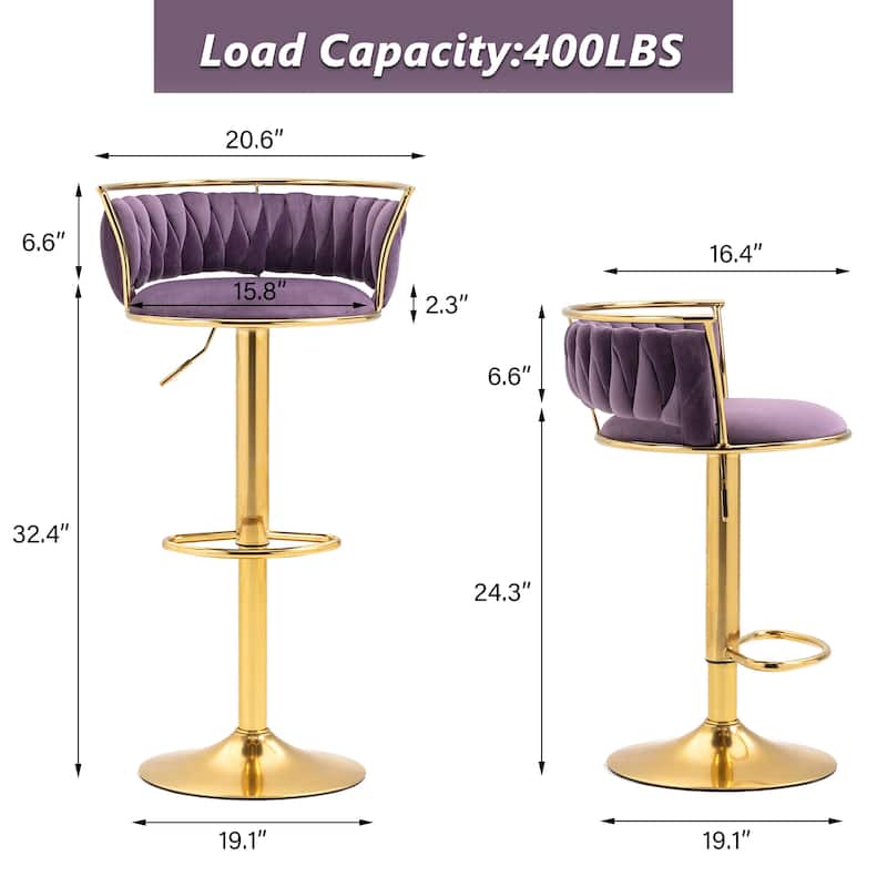 Modern Velvet 26" Adjustable Swivel Bar Stools (Set of 4)