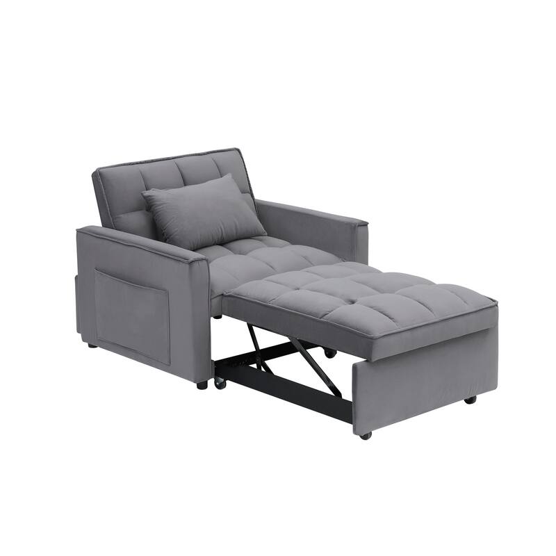 Dark Grey Modern 70.86" 3 in 1 Single Convertible Sofa Bed with Adjustable Back and Moving Wheel for Living Room