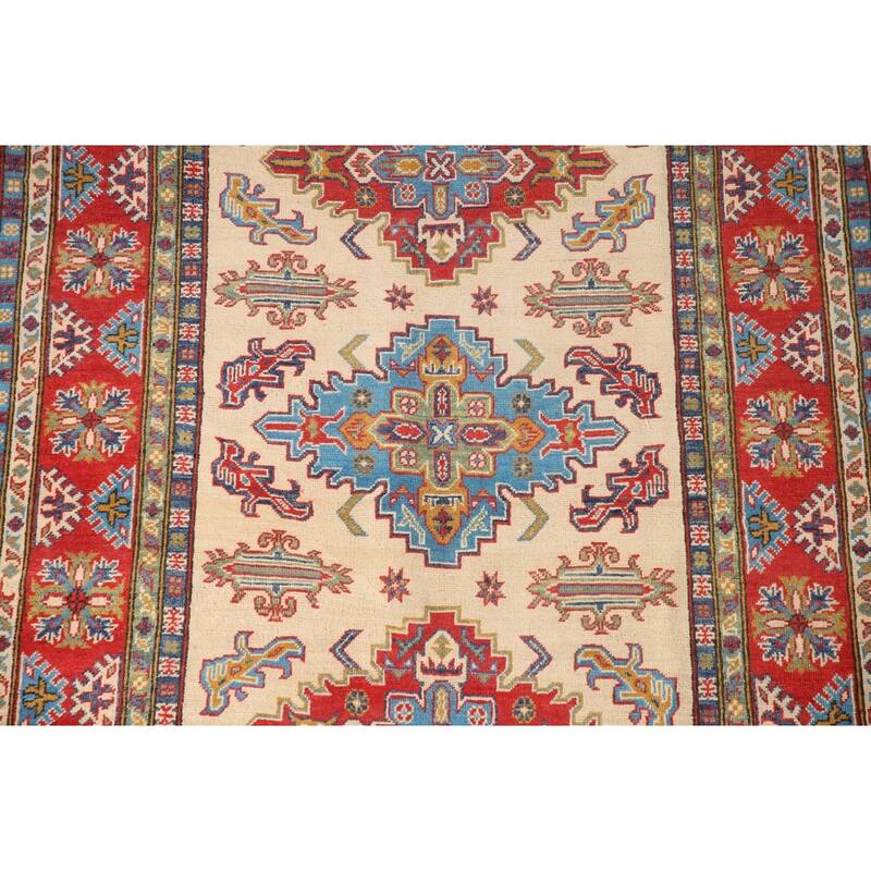 Beige Traditional Kazak Area Rug Hand-Knotted Wool Carpet - 4'10" x 7'3"