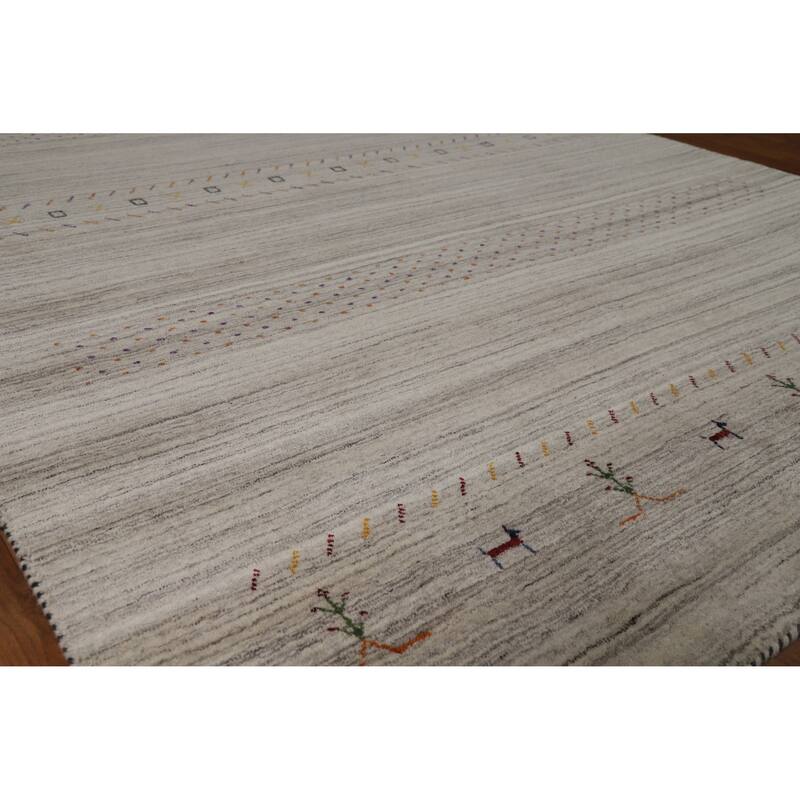 Hand Knotted Oriental 100% Wool Carpet Tribal Animal Pictorial Greys & Charcoal Gabbeh Area Rug - 8' 10'' X 6' 1''