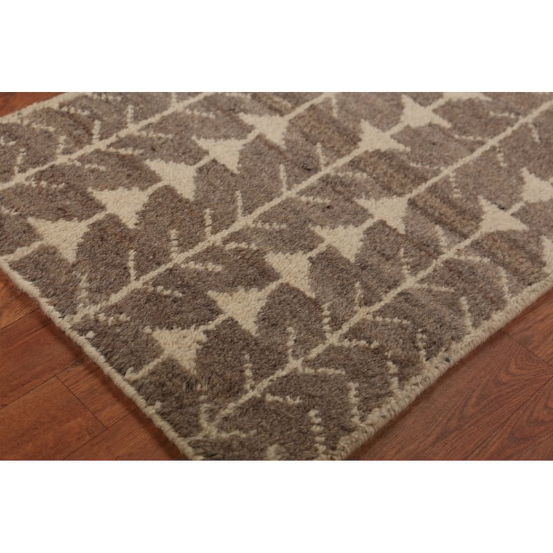 Brown Moroccan Oriental Foyer Rug Handmade Geometric Wool Carpet - 2'0"x 3'0"