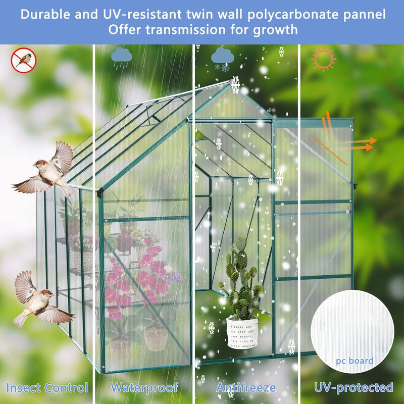 GDF Studio - Ossian Outdoor Aluminum Polycarbonate Greenhouse with Raised Base and Walk-In Design