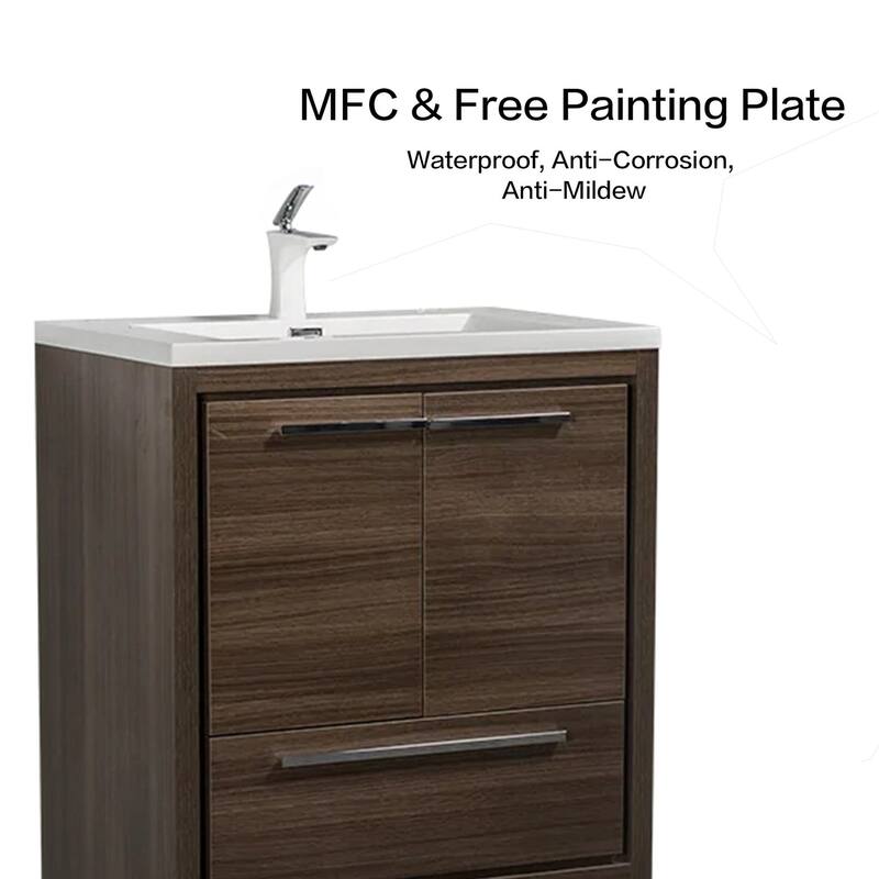 Freestanding Bathroom Vanity Set in Grey Oak with Integrated Solid Surface Sink