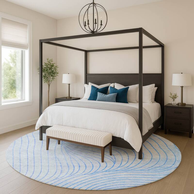 Premium Washable Super Soft Modern Wave Mayfield Rug - Blue - 8' x 8'