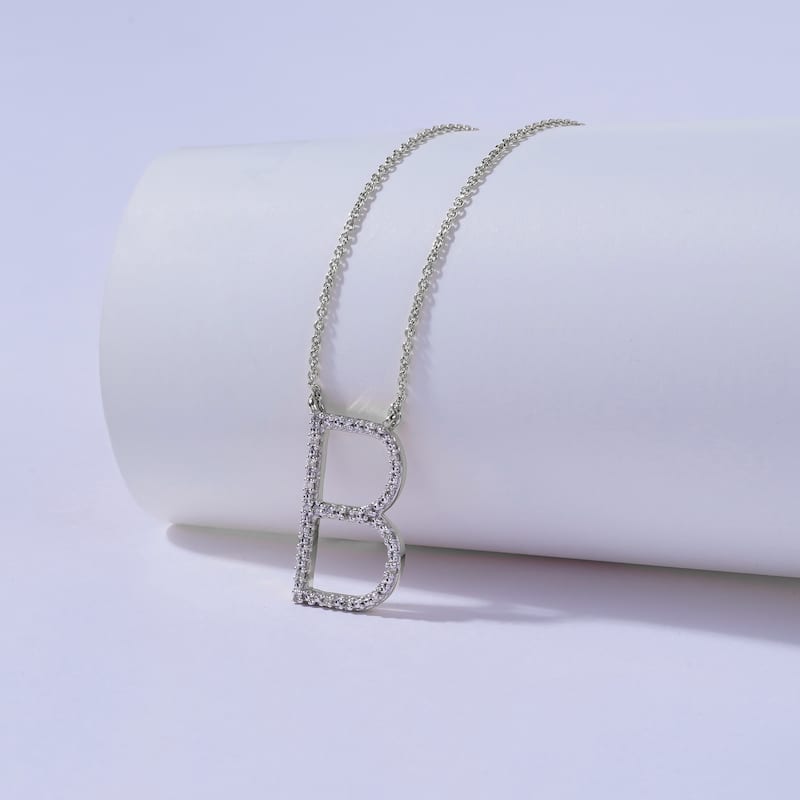 1/20ct TDW Diamond Classic Initial Pendant Necklace in Silver for Women - B - White