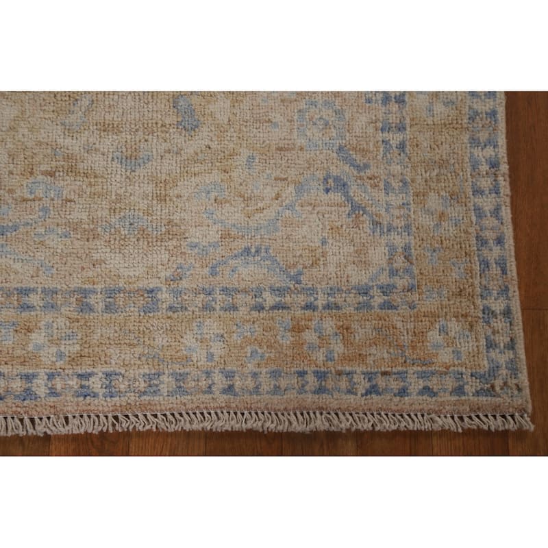 Hand Knotted Oriental 100% Wool Carpet Transitional Geometric Brown Oushak Area Rug - 3' 10'' X 2' 11''