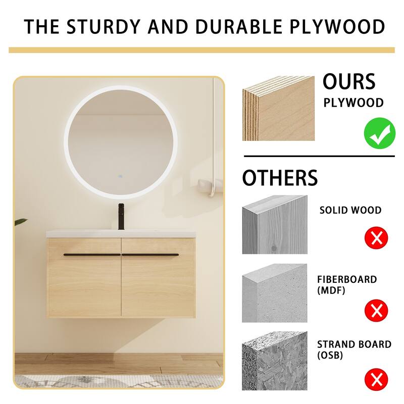 Malwee 24"/30"/36" Floating Bathroom Vanity, Wall Mounted Bathroom Vanity with Sink and Soft Close Doors
