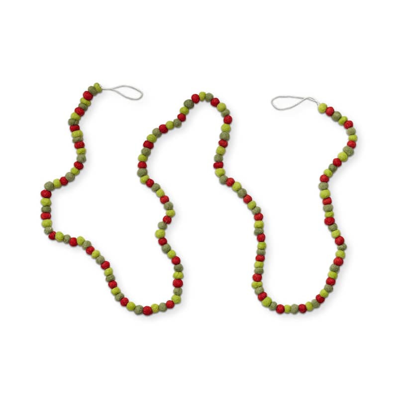 Heirloom Wool Ball Garland Red Multi Decorative Wall Garland for Holiday and Christmas Decor 72 in Long