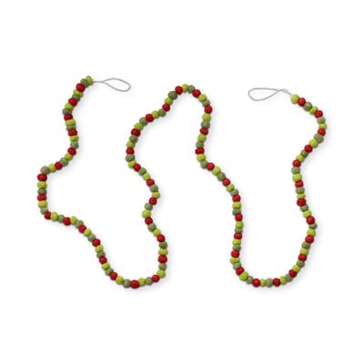 Heirloom Wool Ball Garland Red Multi Decorative Wall Garland for Holiday and Christmas Decor 72 in Long