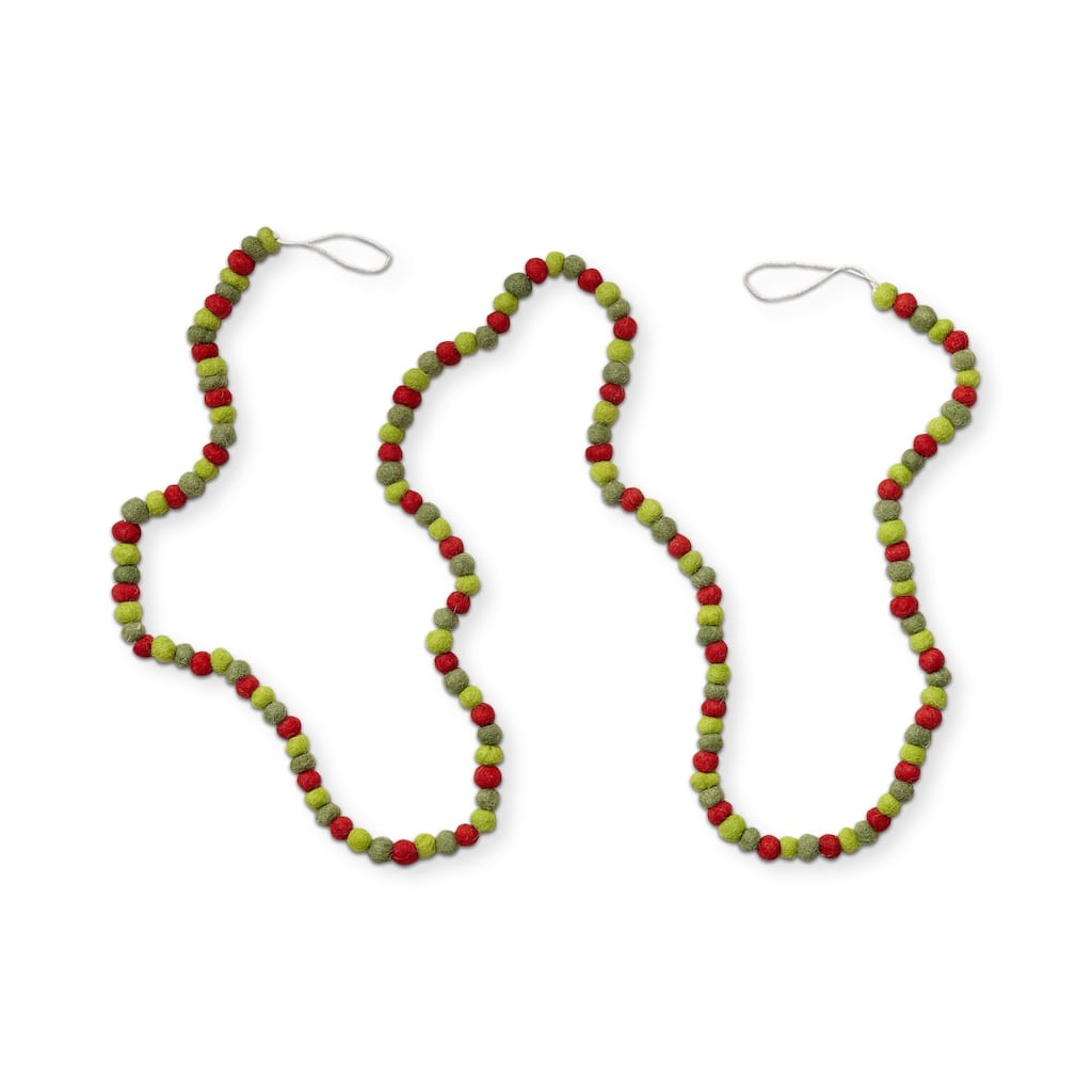 Heirloom Wool Ball Garland Red Multi Decorative Wall Garland for Holiday and Christmas Decor 72 in Long
