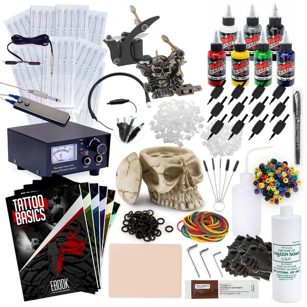 Complete Tattoo Kit - 2 Machine Skull Set