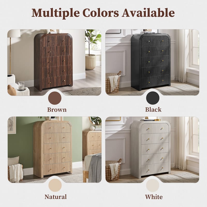 Modern Fluted 5 Drawers Dresser, Wood Chest of Drawers for Bedroom