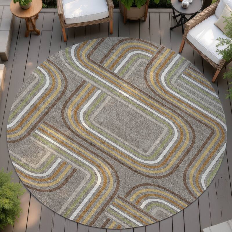 Machine Washable Indoor/ Outdoor Modern Leawood Chantille Rug - Taupe - 8' x 8'