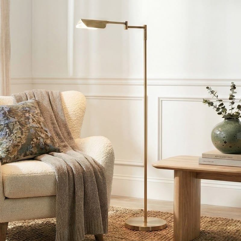 Brightech Leaf 53 in. Industrial 3-Way Dimming LED Floor Lamp with Brass Metal Empire Shade - Antique Brass