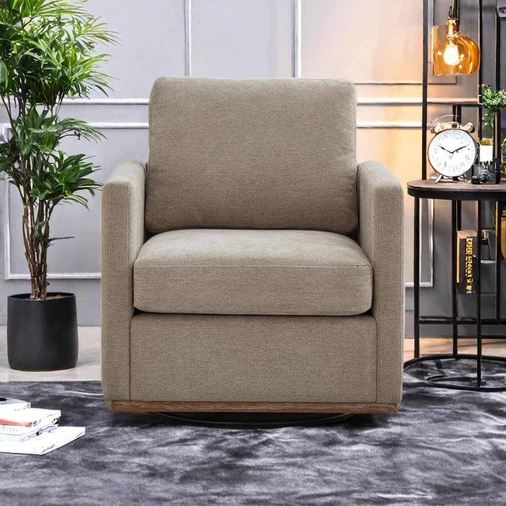 Chenille Square Swivel Accent Chair with 360掳 Rotation, Removable Back Cushion, and Solid Wood Frame