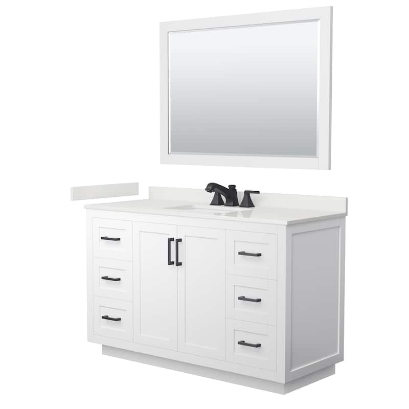 Miranda 54-inch Single Vanity, Quartz Top, 46-inch Mirror - White, Black Trim, White Quartz Top