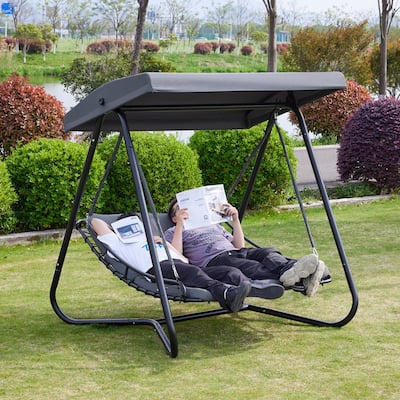 Macrout 2-Seat Hammock Swing Chair with Adjustable Canopy, Beach Chairs for adults with Thickened Cushions