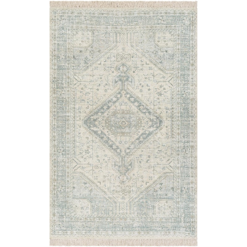 Livabliss Zainab Distressed Medallion Handmade Cotton Area Rug - 6' x 9' - Sage/Cream