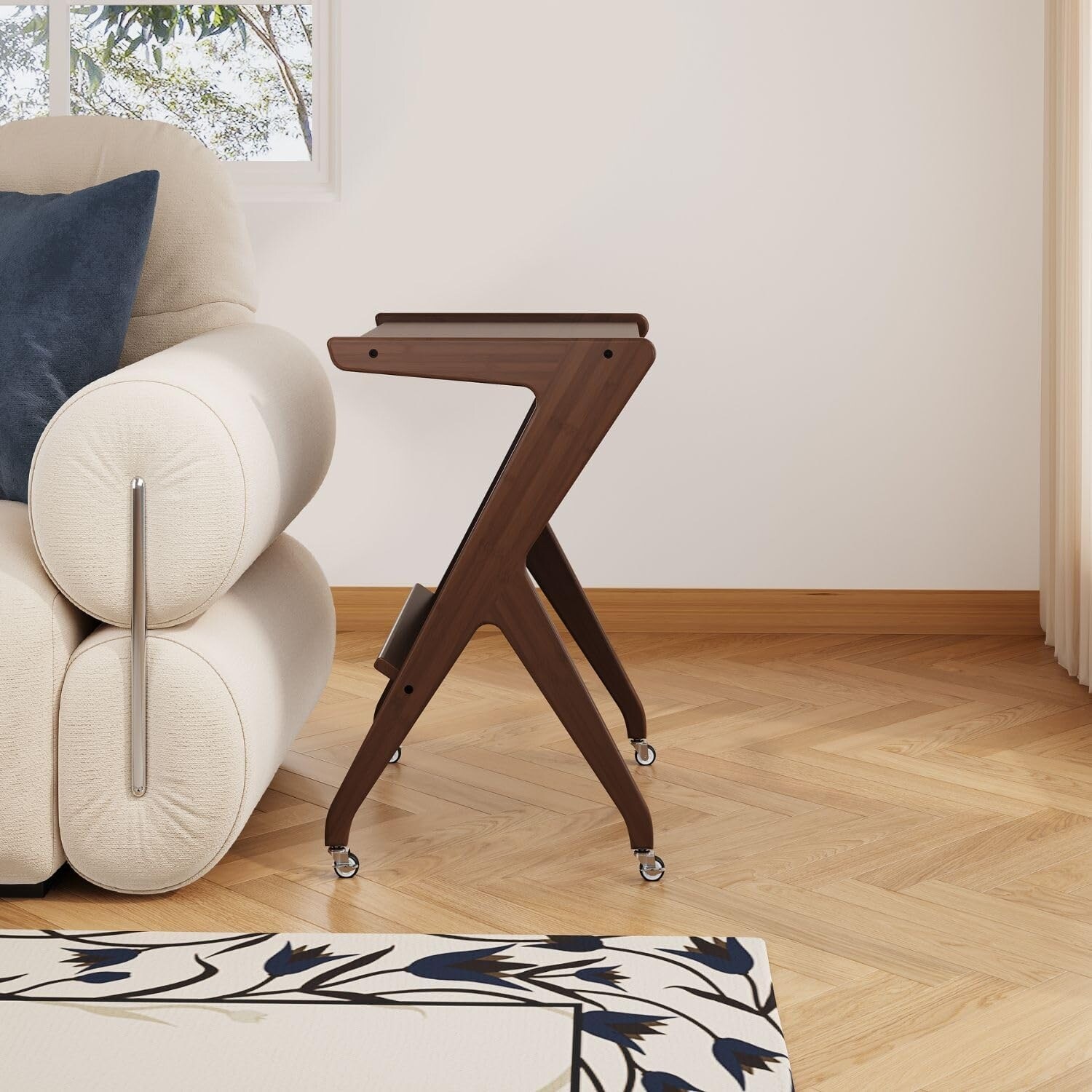 Mobile Side Table with Lockable Wheels, Rolling End Table