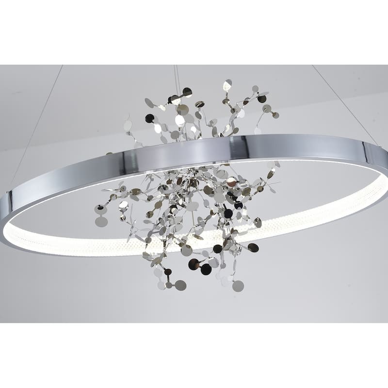 1-Light Chrome Stainless Steel LED Chandelier With Confetti Interior