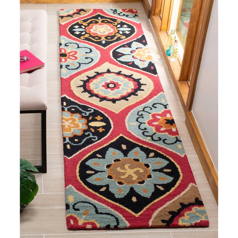 SAFAVIEH Handmade Roslyn Sjannie Modern Floral Wool Rug - 2'3" x 9' Runner - Blue/Multi