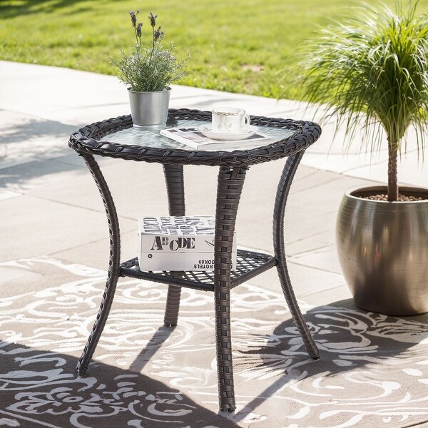Glass top patio side table cheap