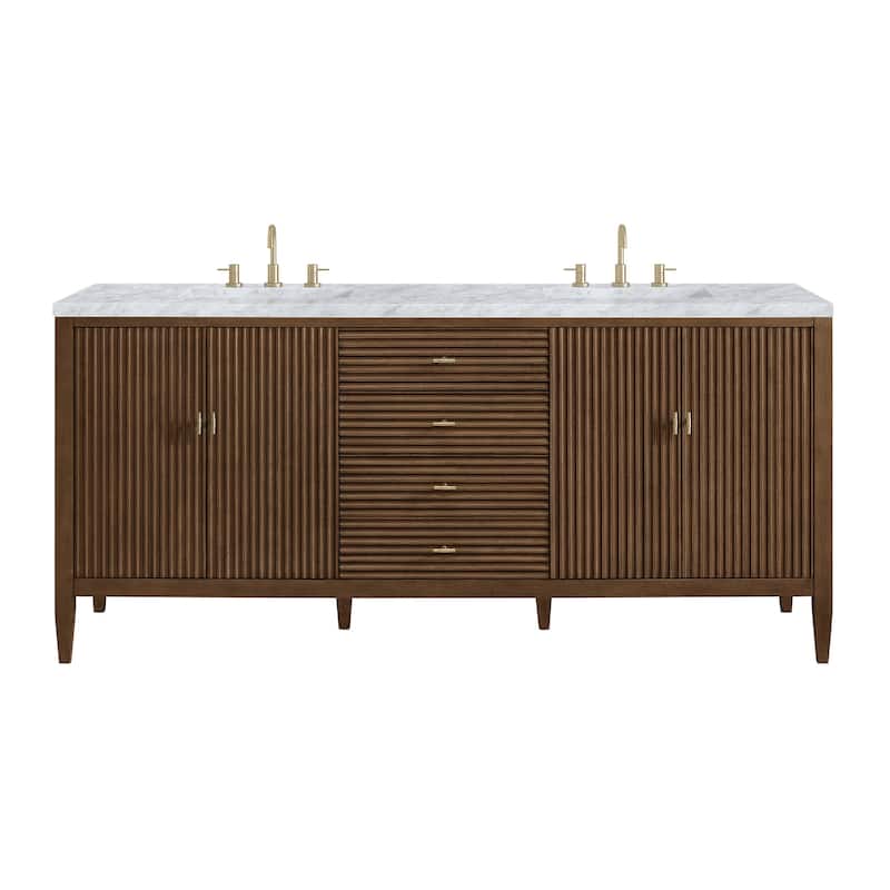 James Martin Vanities 485-V72-3CAR Myrrin 72" Double Basin Wood Vanity - Mid-Century Walnut - Walnut Finish