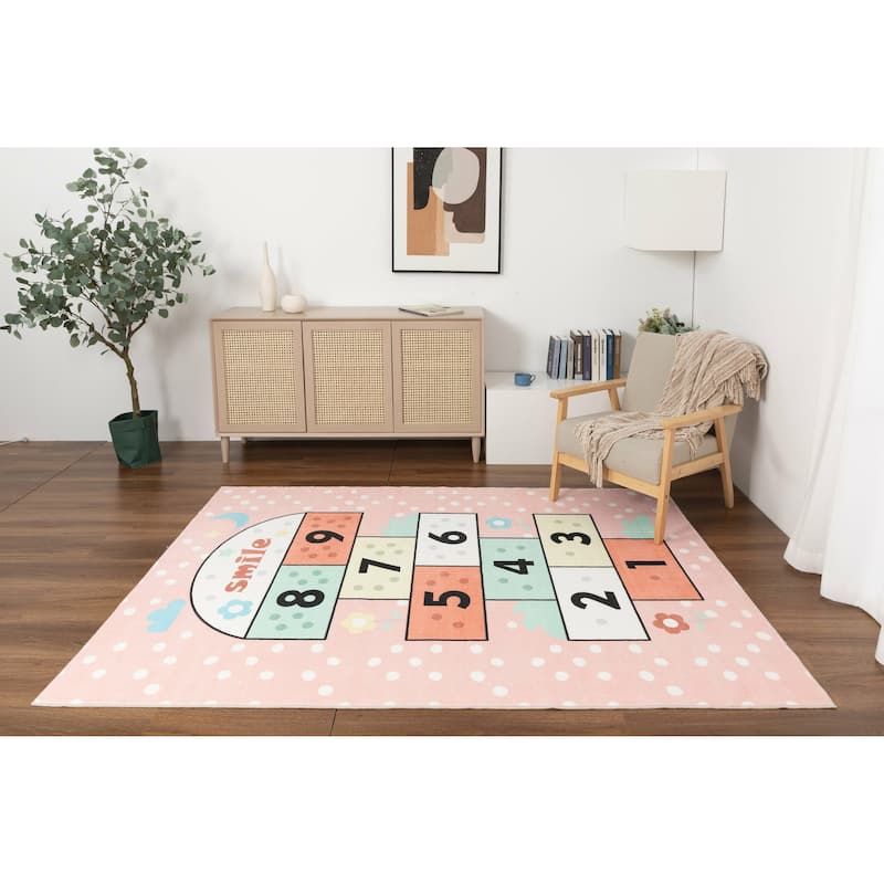 Kids Collection Pink Playful Numbers Design Rug