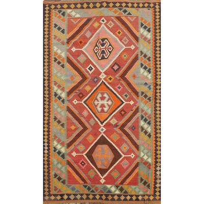 Kilim Qashqai Persian Vintage Rug Flatweave Orange Wool Carpet - 5'0"x 8'11"