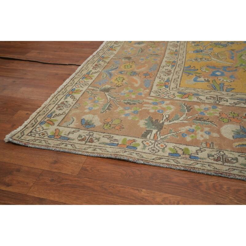 Hand Knotted Oriental 100% Wool Carpet Traditional Floral Yellow & Gold Mashad Area Rug - 12' 11'' X 9' 7''
