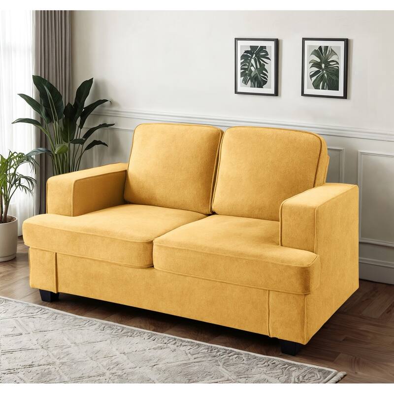 Modern Velvet Loveseat - Mustard yellow