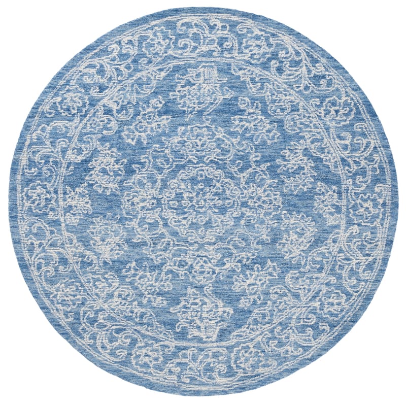 SAFAVIEH Handmade Ebony Oligerta Modern Wool Rug - 6' Round - Ivory/Blue
